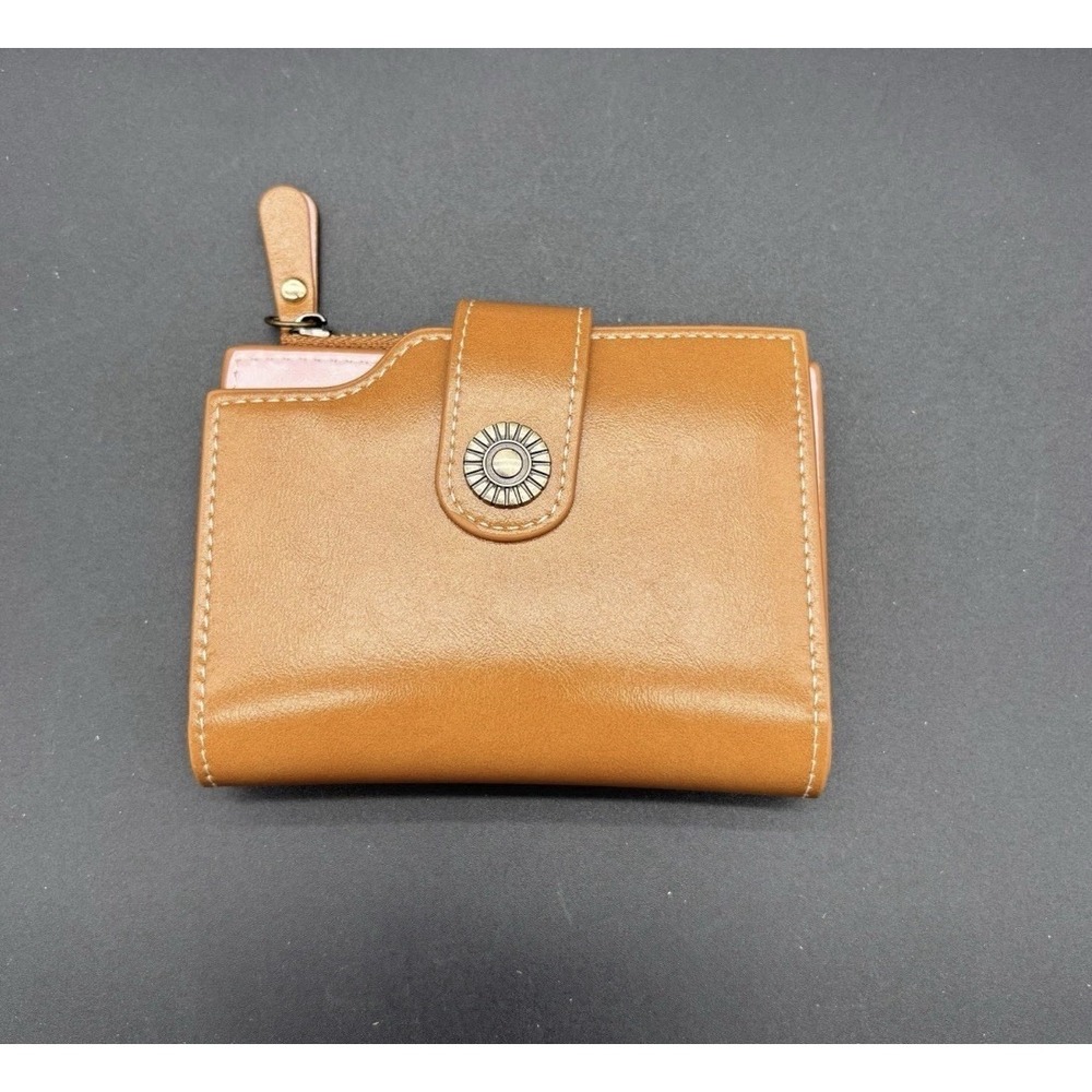 Loulu Bifold Wallet Women's Brown Snap Closure Zippered Coin Pocket *New*